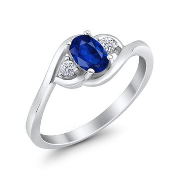 Oval Wedding Ring Simulated Blue Sapphire CZ 925 Sterling Silver